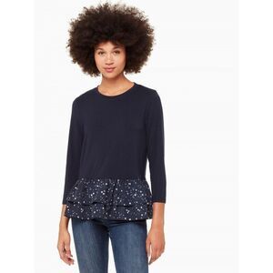 Kate Spade Broome Street Peplum Blouse S 3/4 Sleeve Mixed Media Tee Shirt Blue